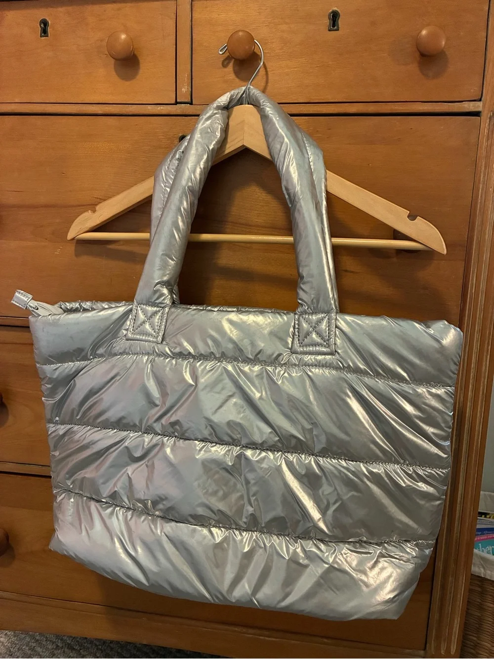 GAP Quilted Metallic Silver Tote Bag